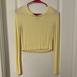 Forever 21 Light Yellow Ribbed Long Sleeve Blouse